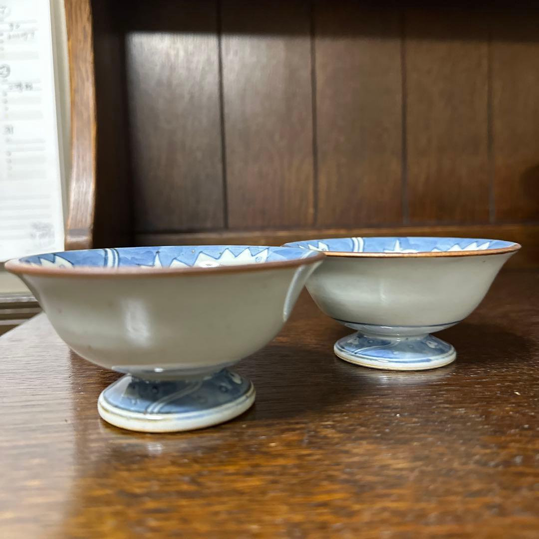 佐藤走波(五代65歳)染め錦、波千鳥、高台珍味入れ2個セット