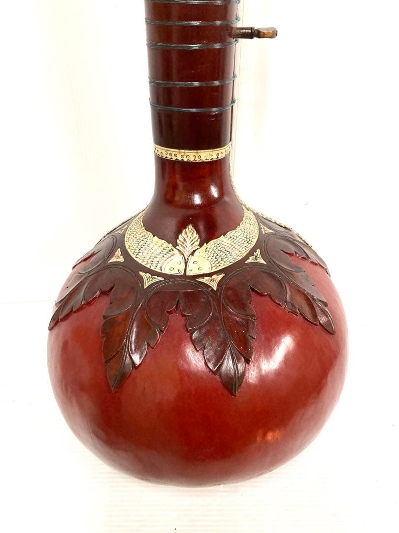 インド民族楽器◆シタール 全長124cm ピック／ハードケース付き 希少