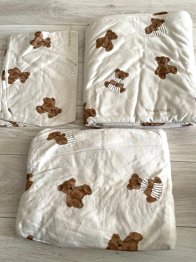 新品 ジェラピケ 布団カバー 枕 シーツ くま ベア柄 3点セット セミダブル