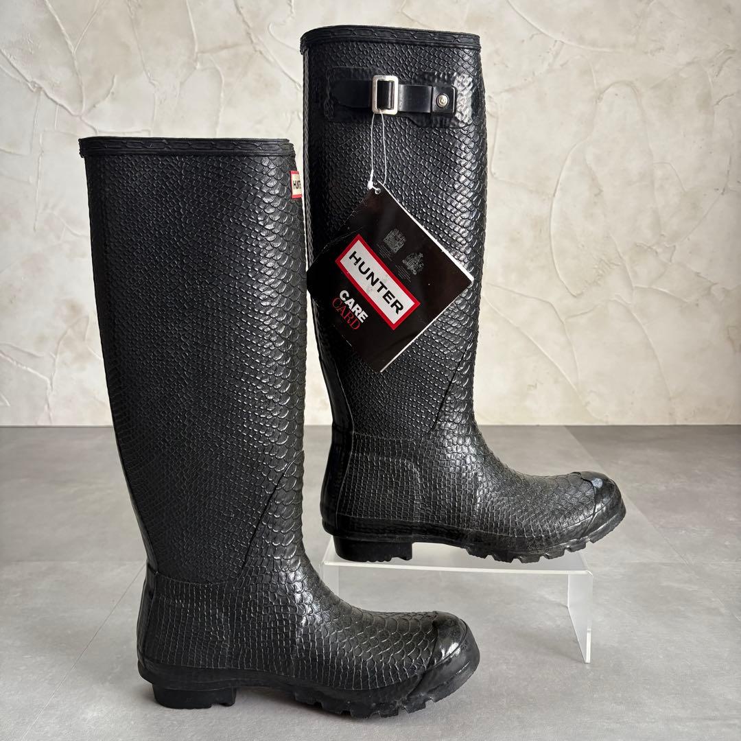 ハンター 希少 パイソン型押し レインブーツ 長靴 エキゾチック 【26cm】