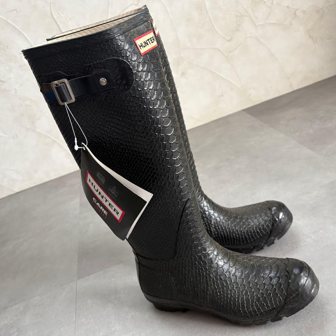 ハンター 希少 パイソン型押し レインブーツ 長靴 エキゾチック 【26cm】