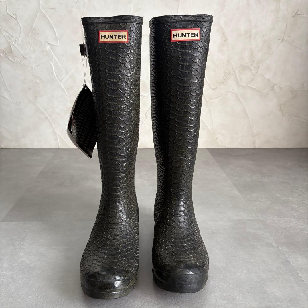 ハンター 希少 パイソン型押し レインブーツ 長靴 エキゾチック 【26cm】