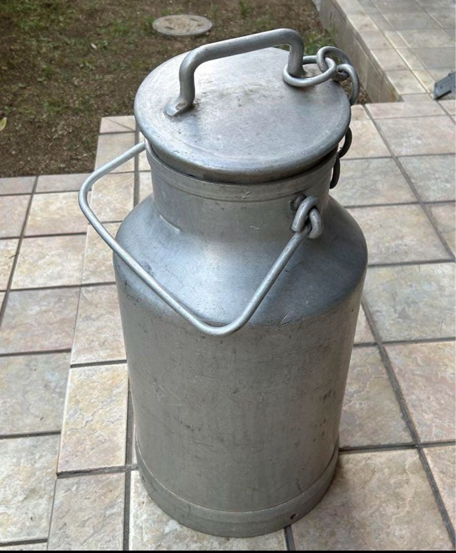アルミ ミルク缶 ミルクポット 蓋付き ガーデニング フランス アンティーク