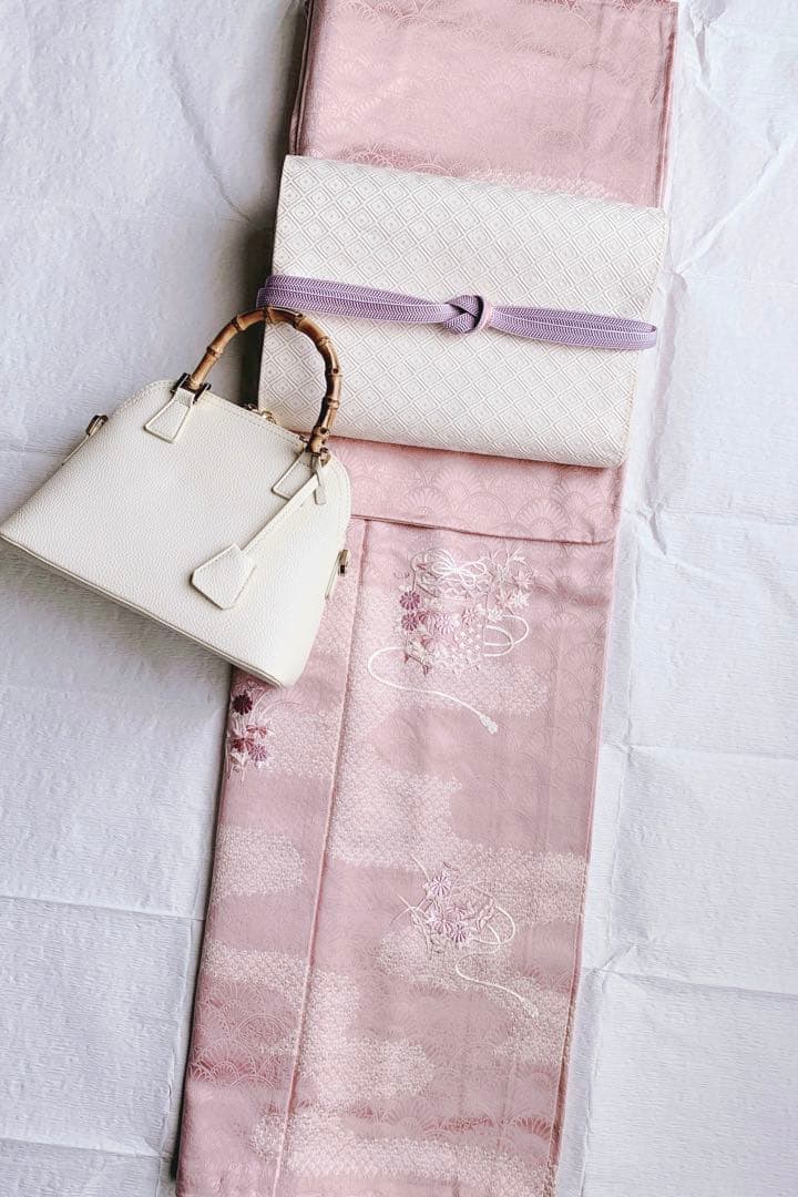 【訳あり特別価格】　正絹　訪問着　絞り　刺繍　ピンクマーメイド