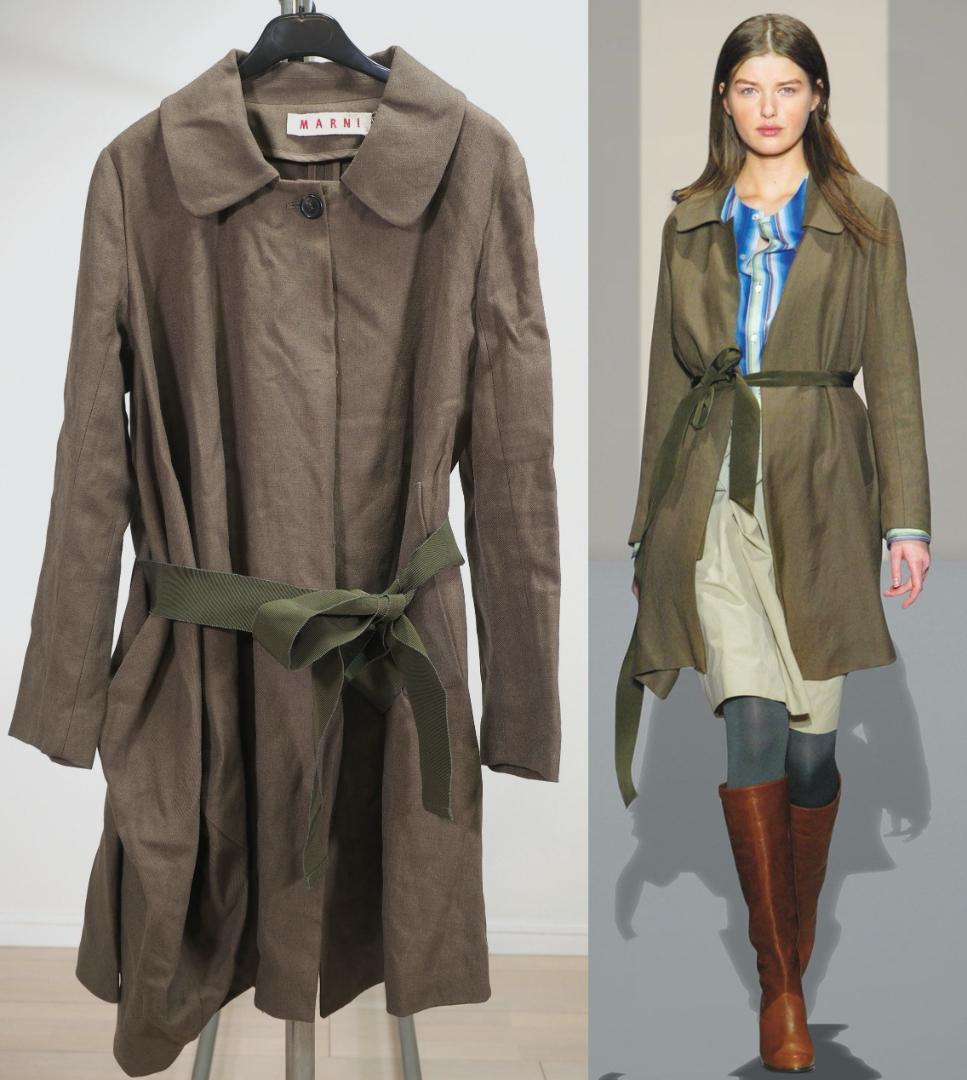 ヴィンテージ05AWアーカイブ マルニ リボンベルトリネン混コート38