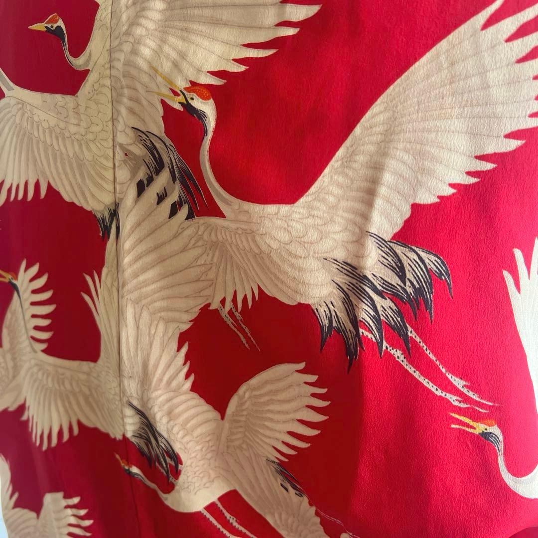 5944◆アンティーク長襦袢赤に鶴たちの乱舞時代物正絹艶やか大正浪漫レトロ