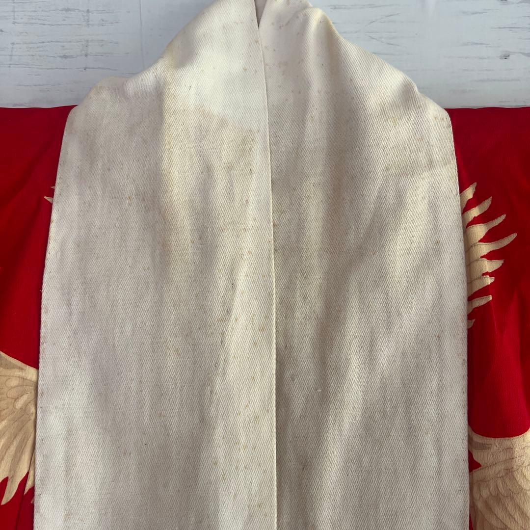 5944◆アンティーク長襦袢赤に鶴たちの乱舞時代物正絹艶やか大正浪漫レトロ