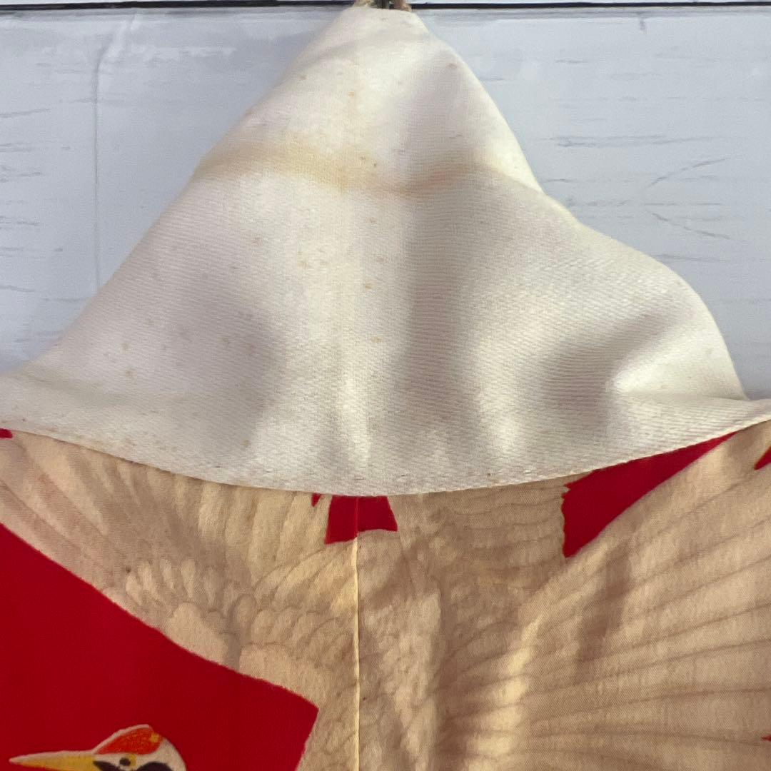 5944◆アンティーク長襦袢赤に鶴たちの乱舞時代物正絹艶やか大正浪漫レトロ