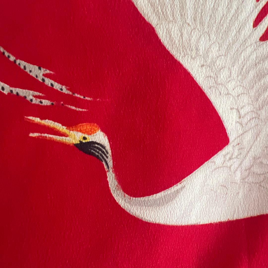 5944◆アンティーク長襦袢赤に鶴たちの乱舞時代物正絹艶やか大正浪漫レトロ