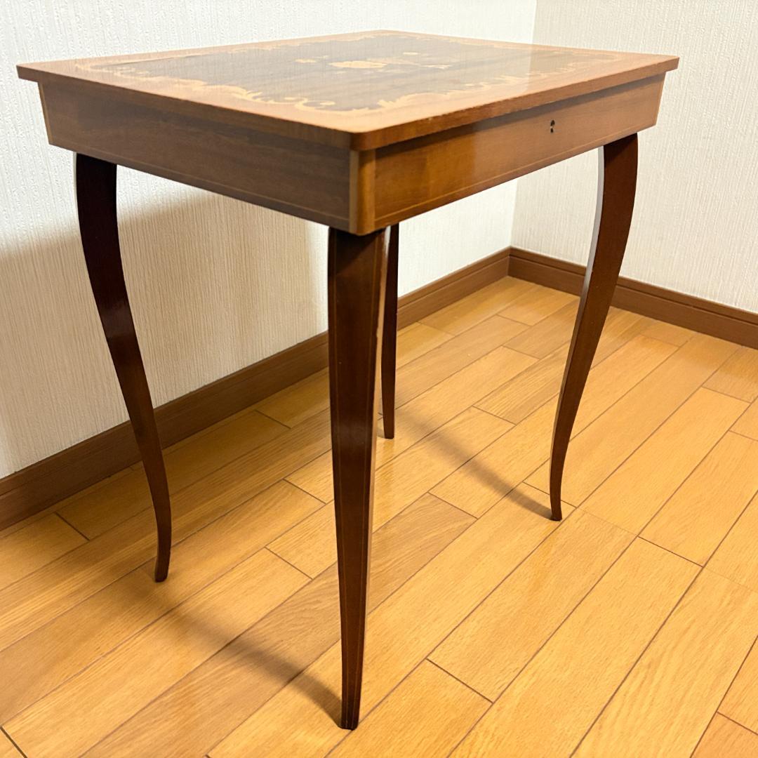 イタリア製 オルゴール付 象嵌細工サイドテーブル 帰れソレントへ アンティーク