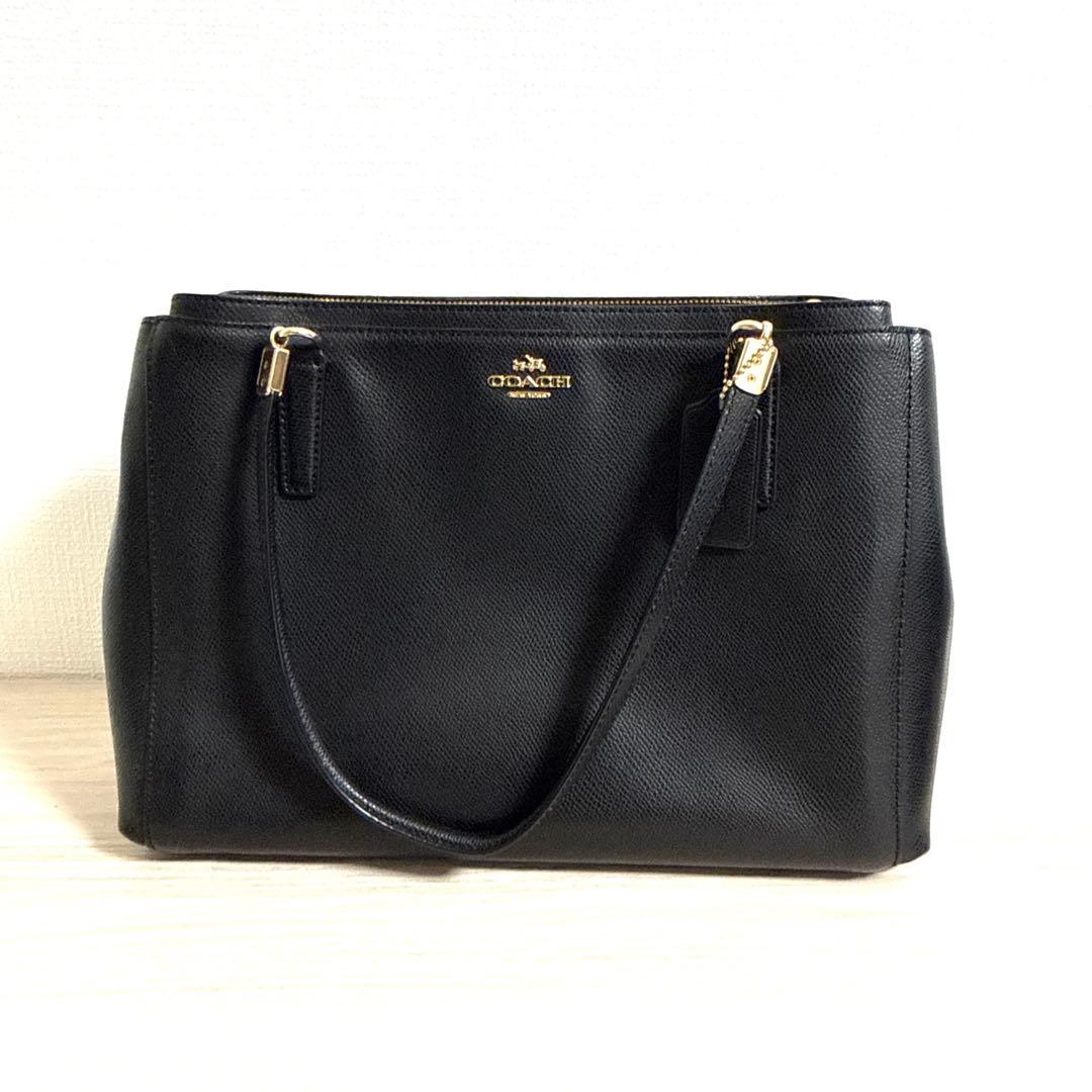 美品】COACH コーチ トートバッグ ブラック 黒 レザー 肩掛けOK 上品