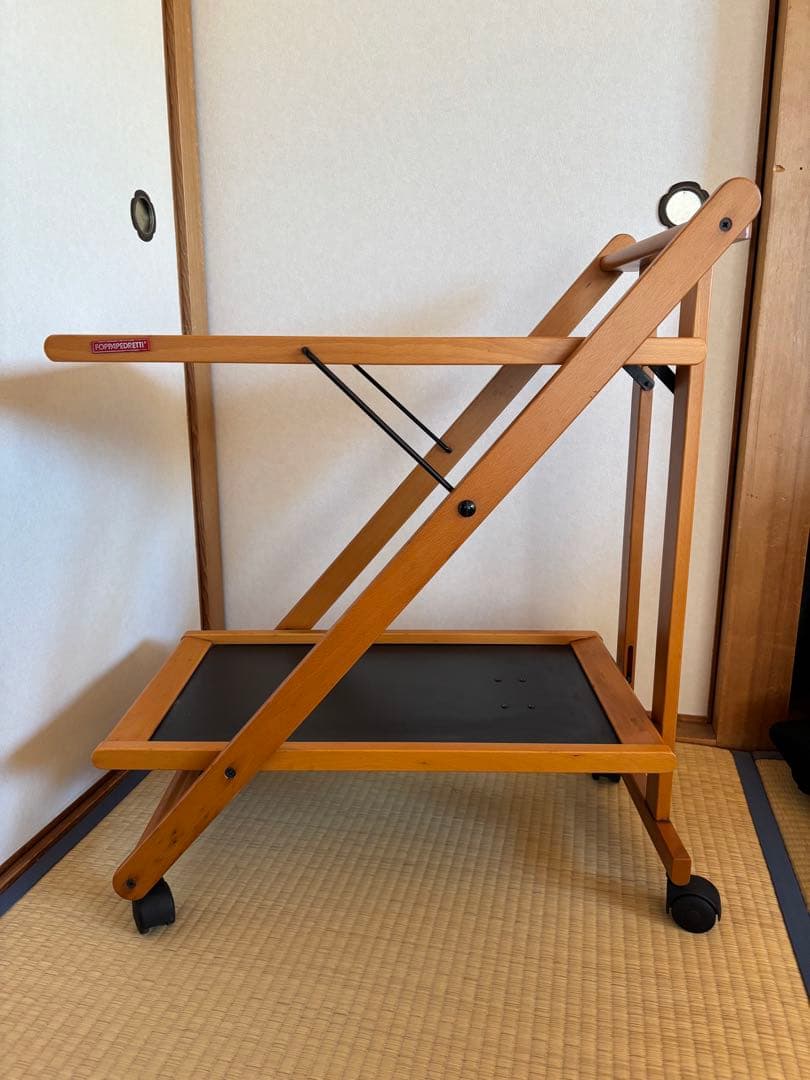 イタリア　木製　折り畳み　キッチンワゴン 黒色天板　ホッパペドレッティ