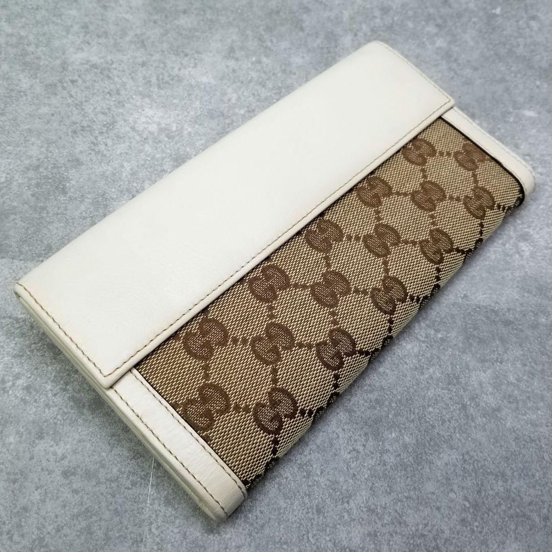 極美品 グッチ GUCCI GGシマ Wホック ホワイト レザー 白 長財布