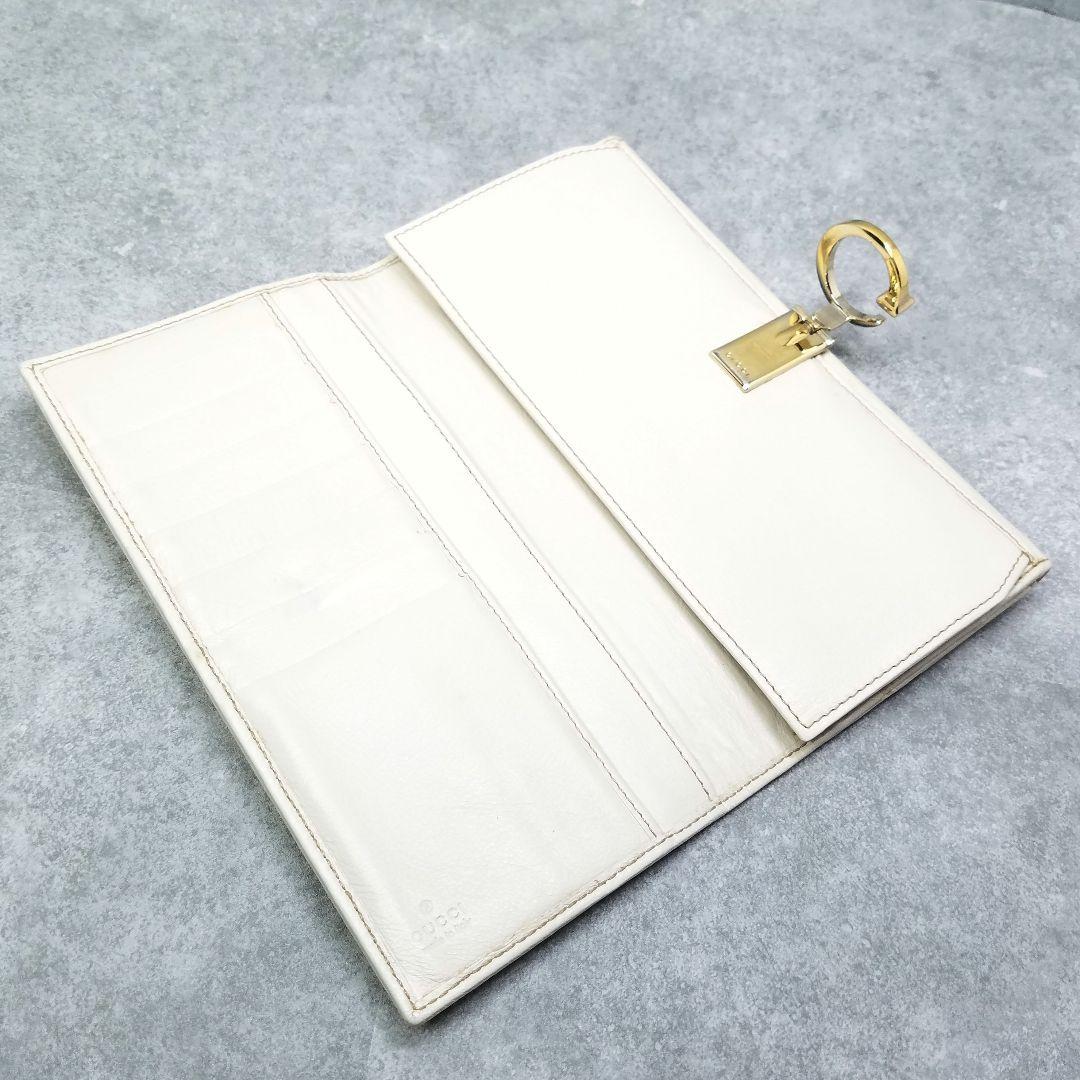 極美品 グッチ GUCCI GGシマ Wホック ホワイト レザー 白 長財布