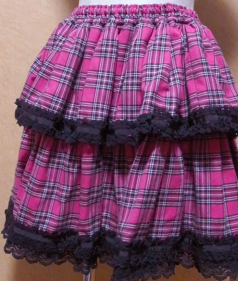 チェックフリルスカートピンク×黒レース　ベイビーザスターズシャインブライト