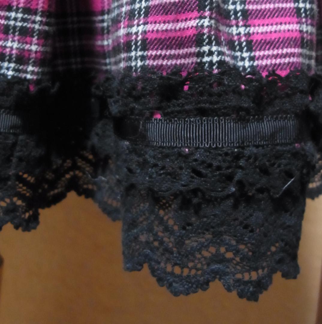 チェックフリルスカートピンク×黒レース　ベイビーザスターズシャインブライト