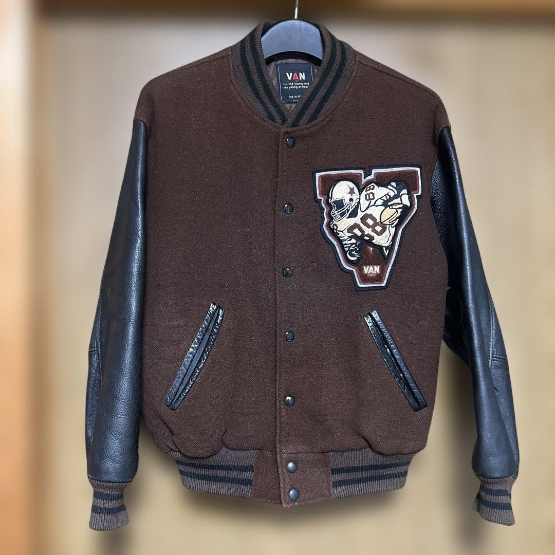 VAN JAC スタジアムジャンパー　袖皮　Lサイズ　ブラウン&ブラック