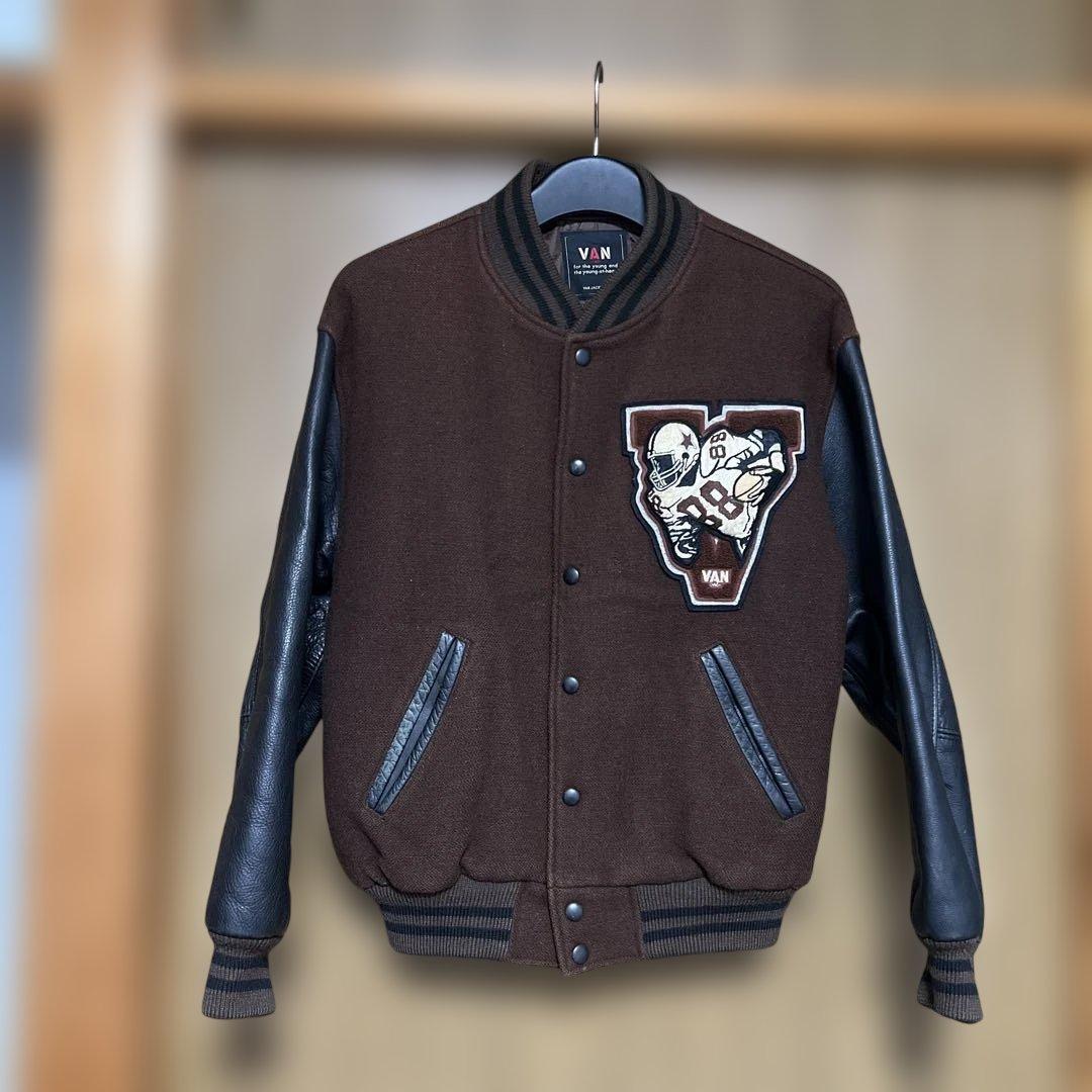 VAN JAC スタジアムジャンパー　袖皮　Lサイズ　ブラウン&ブラック