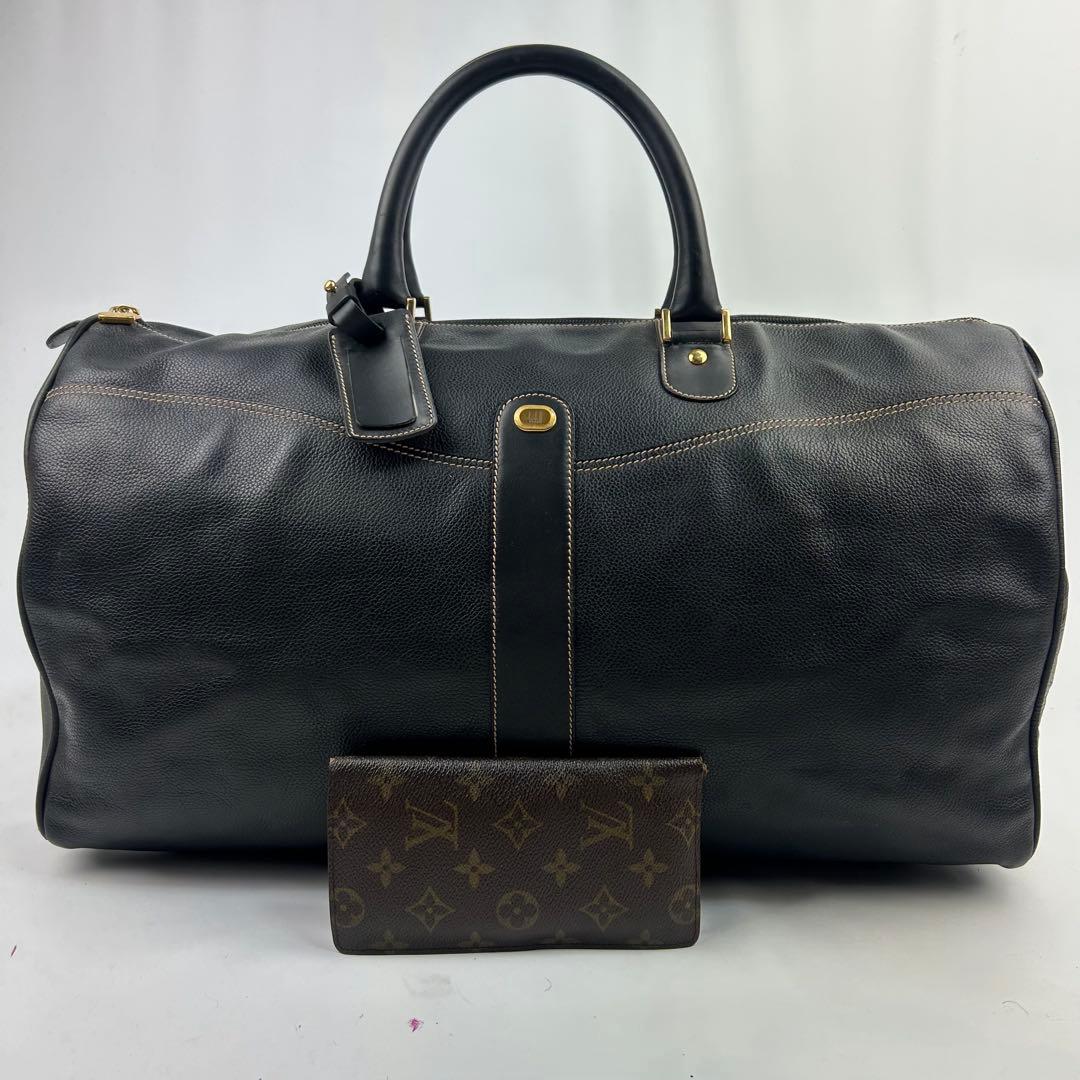 【美品】ダンヒル　ボストンバッグ　レザー　ロゴ金具　デカボストン　黒　旅行バッグ