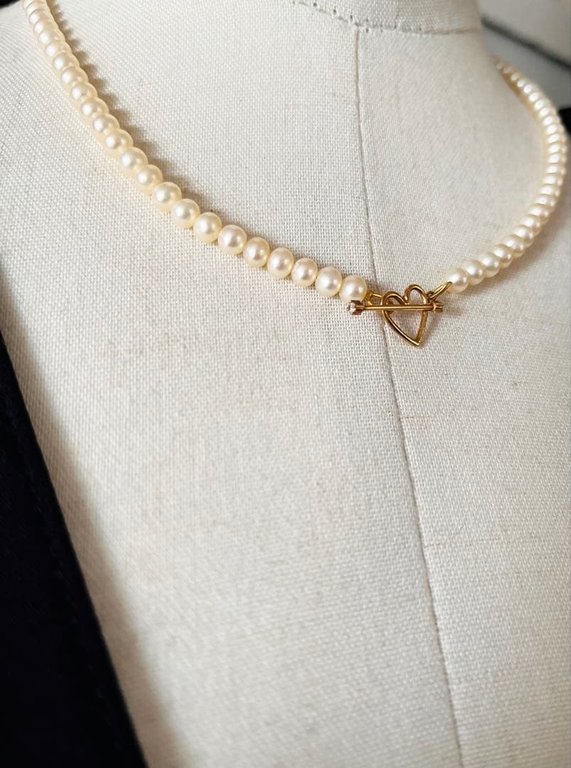 Tiny パールネックレス ハート♡18K 淡水パール