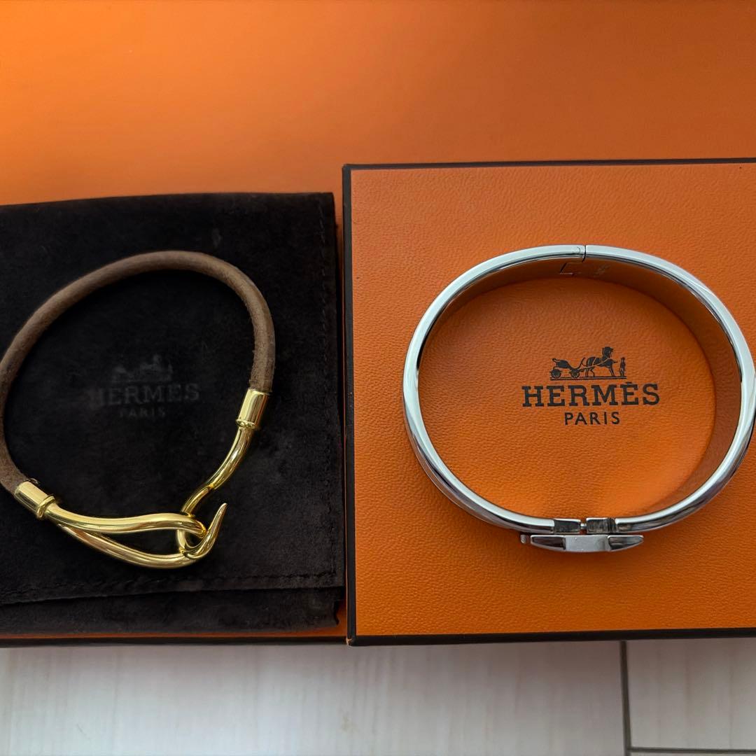 r*i様 【2点】①HERMES(クリックH) ホワイトシルバー②フックブレスレ