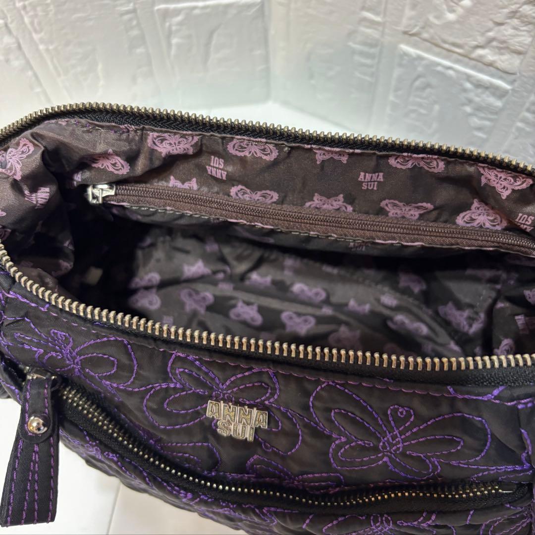 ANNA SUIアナスイ ショルダーバッグ　　キルティング 刺繍 黒紫バタフライ