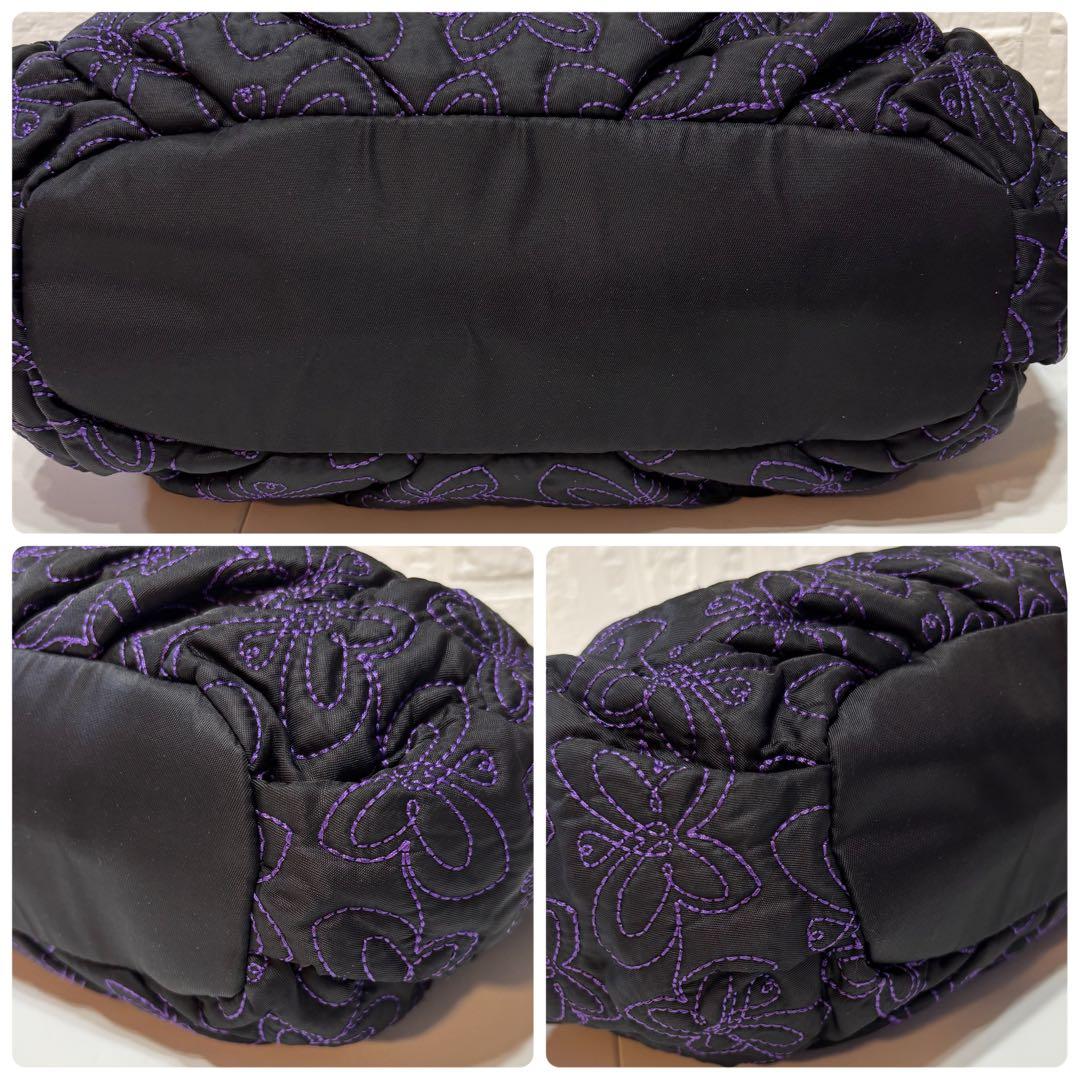 ANNA SUIアナスイ ショルダーバッグ　　キルティング 刺繍 黒紫バタフライ