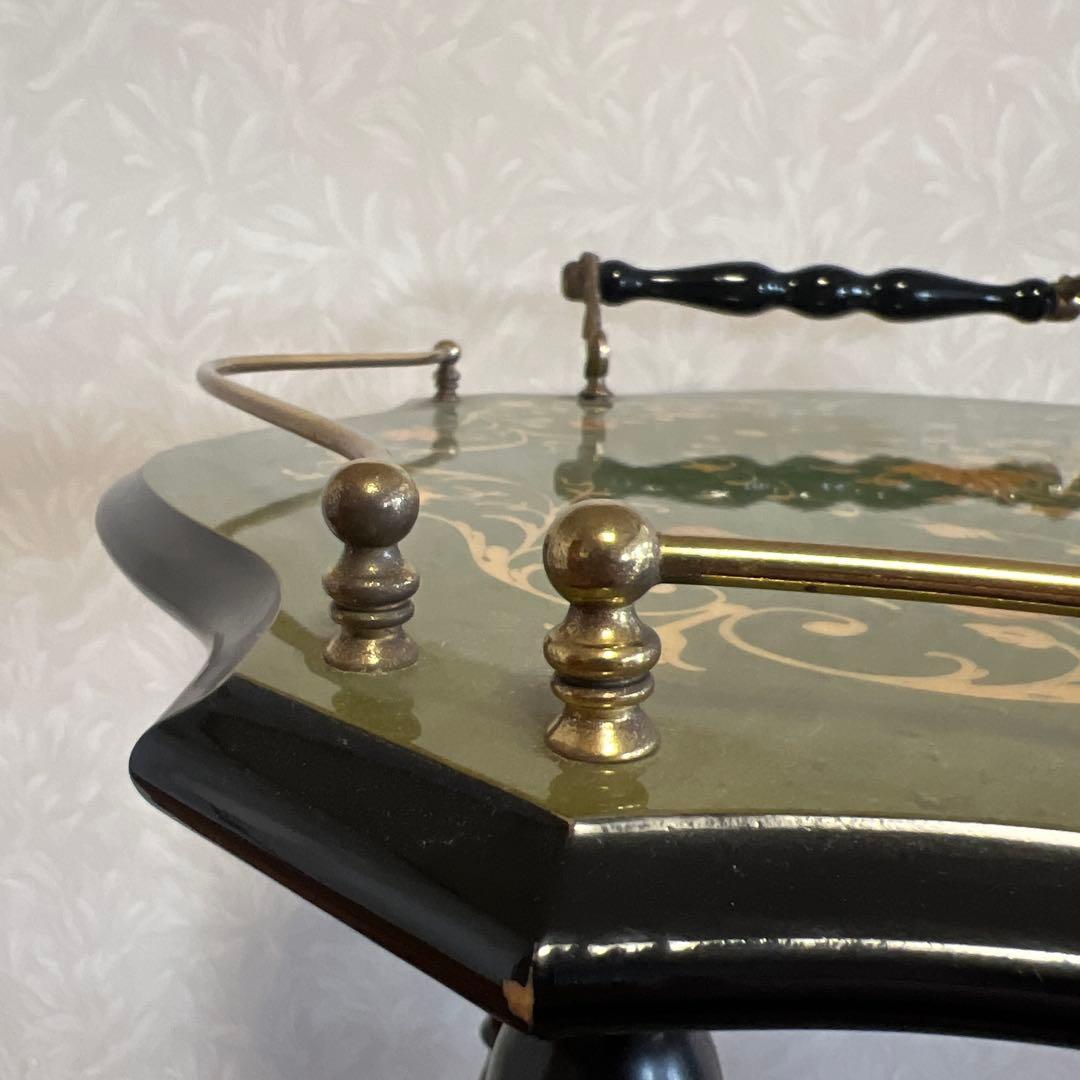 イタリア製　象嵌アンティーク家具　キッチンワゴン　サイドワゴン　キャスターワゴン