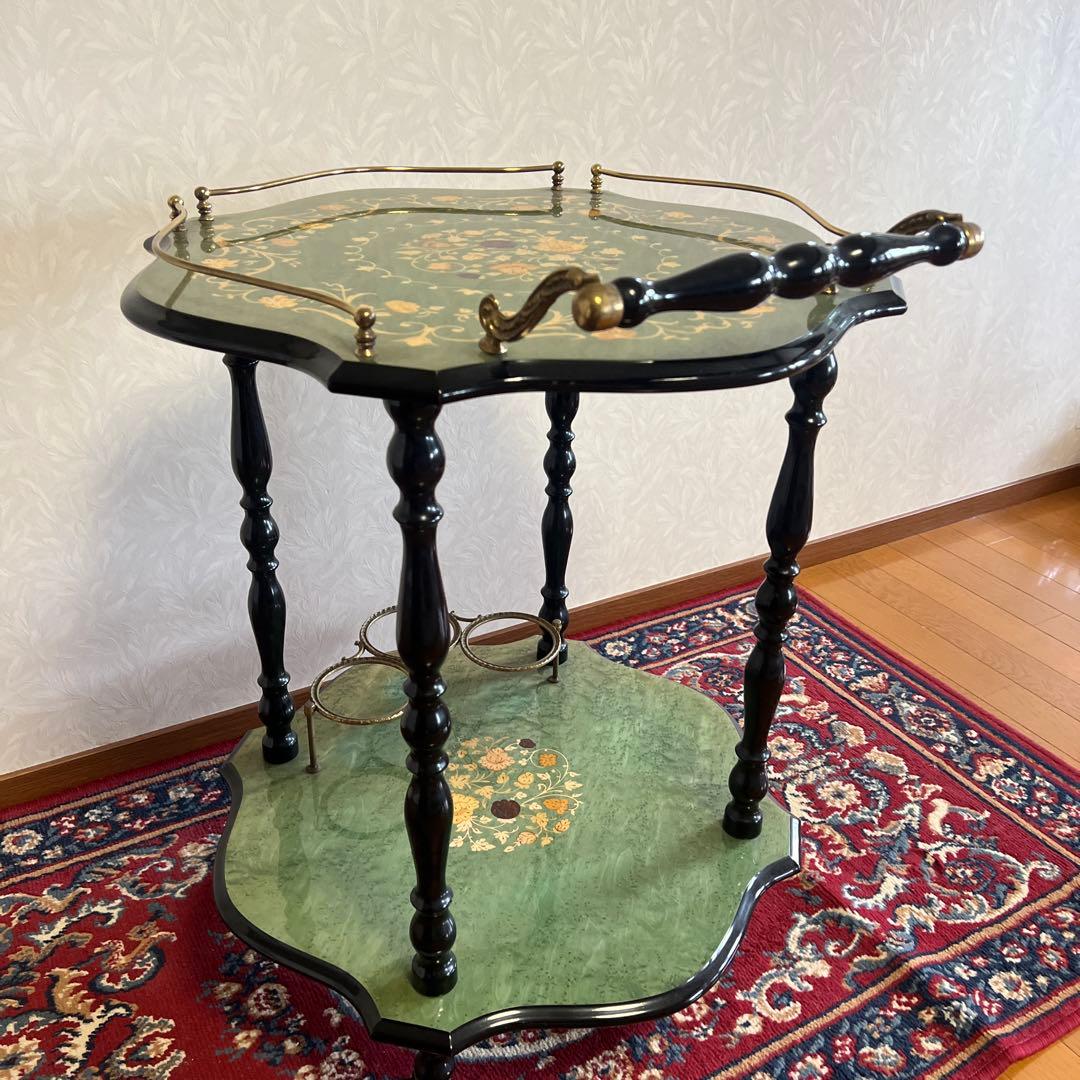 イタリア製　象嵌アンティーク家具　キッチンワゴン　サイドワゴン　キャスターワゴン