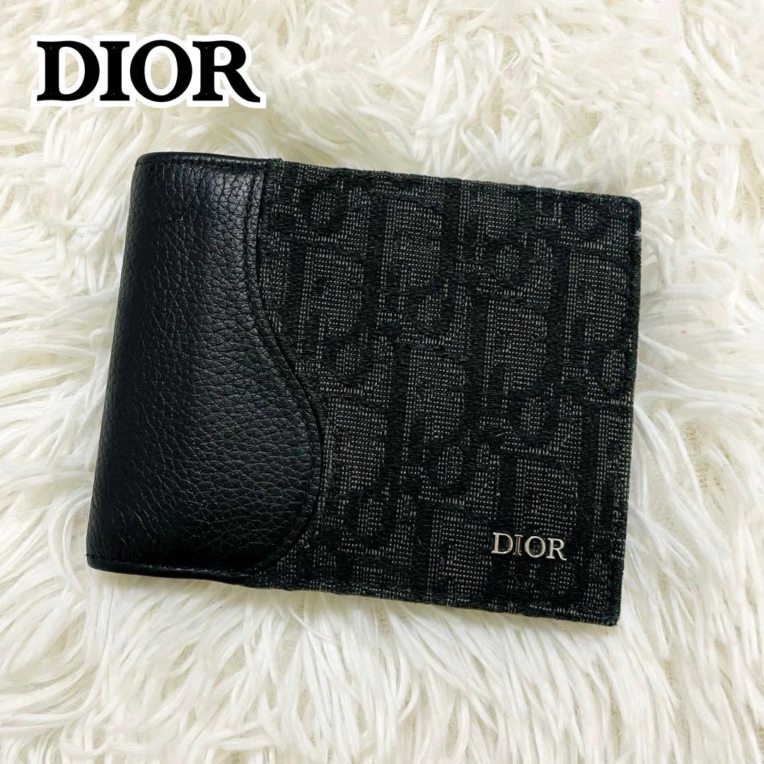 極美✨ディオール 二つ折り財布 オブリーク サドル レザー 黒 新作