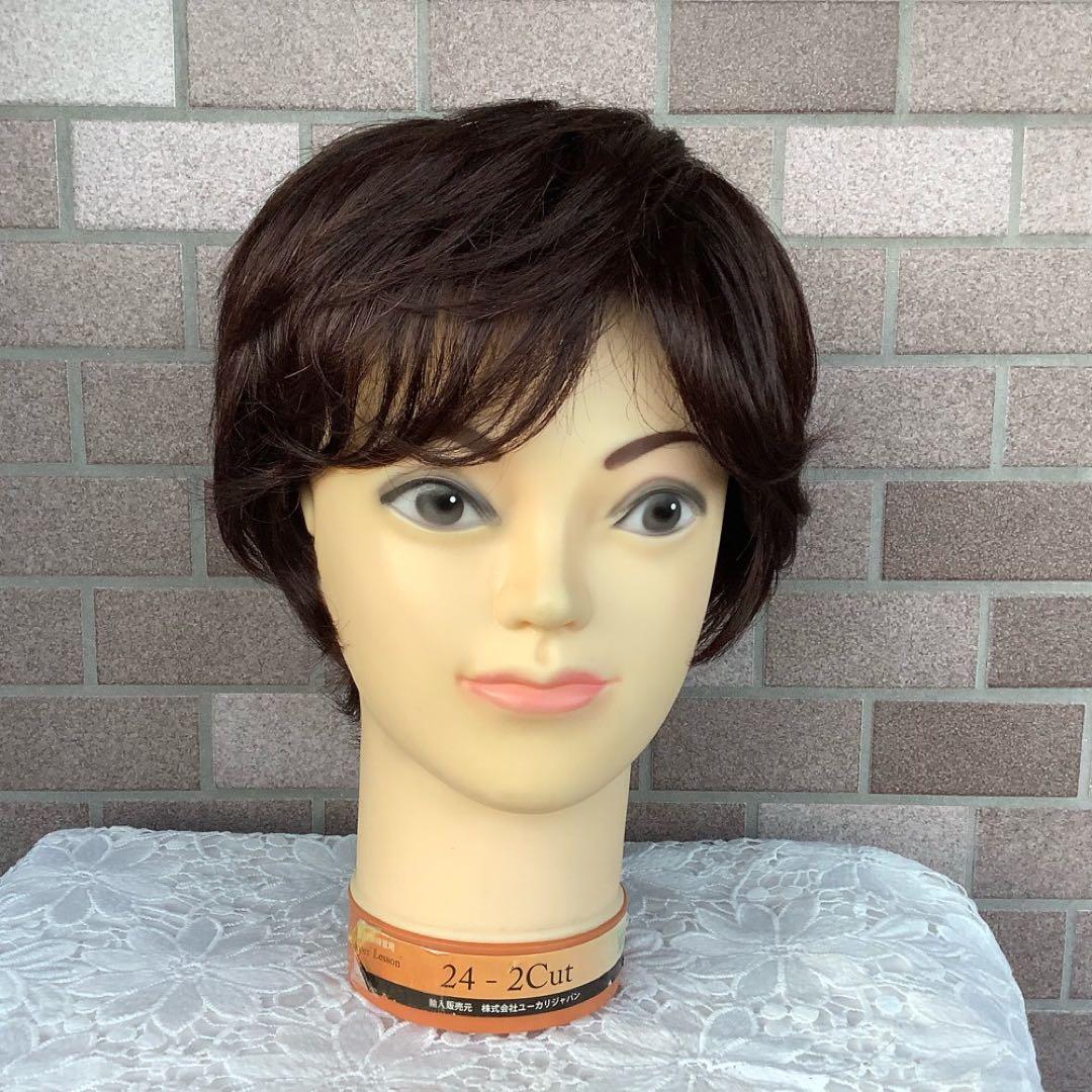 人毛100% フルウィッグ 医療ウィッグ ショートカール ダークブラウン
