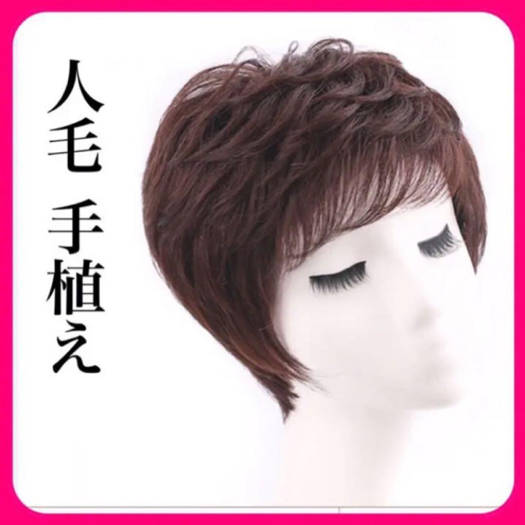 人毛100% フルウィッグ 医療ウィッグ ショートカール ダークブラウン