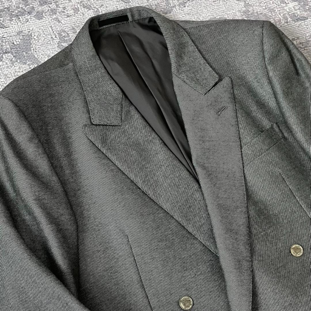 【超希少XL】バーバリーロンドン スーツ セットアップ ダブル 銀ボタン グレー