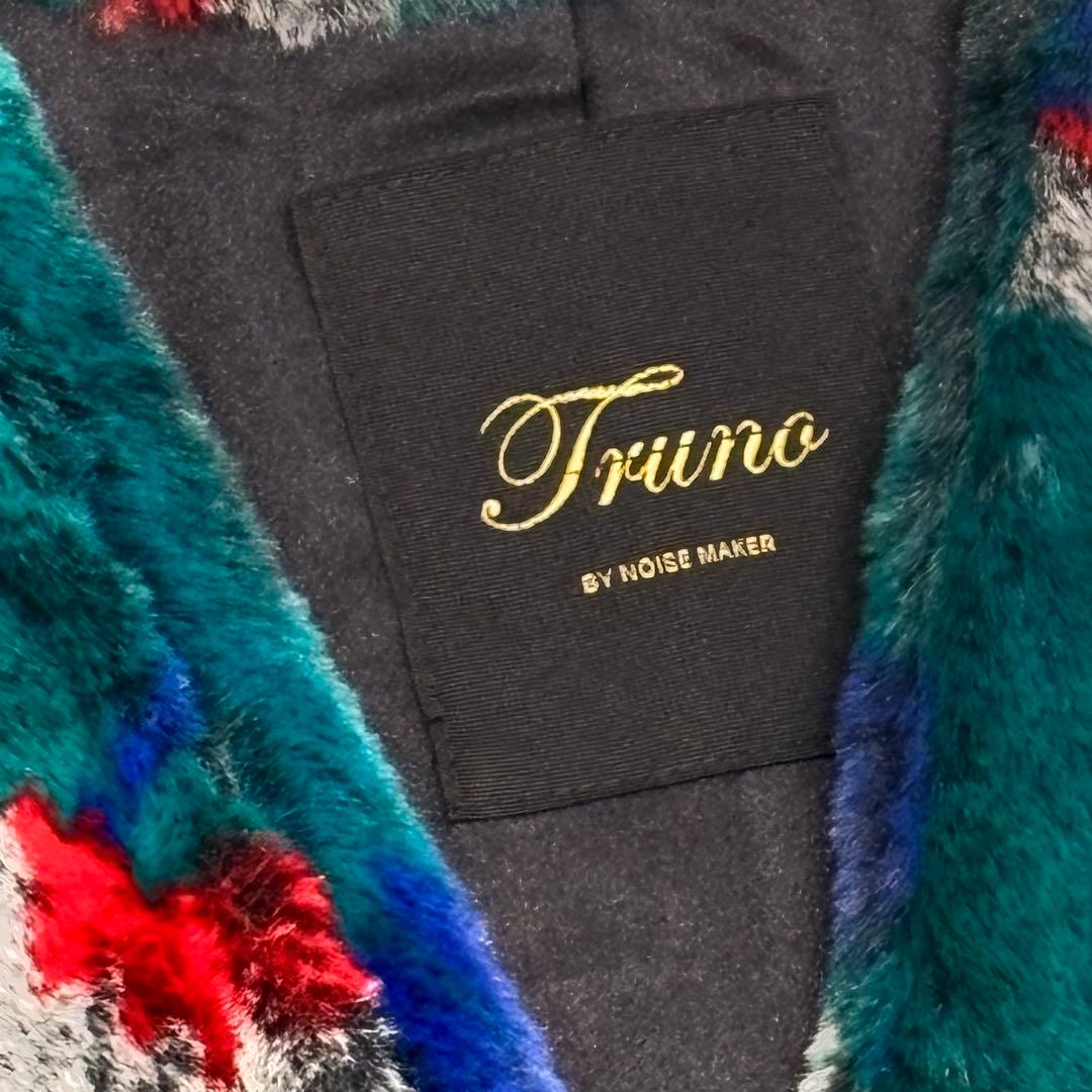 極美品✨TRUNO 総柄　高級ファーノーカラーコート孔雀柄 定価¥46,200