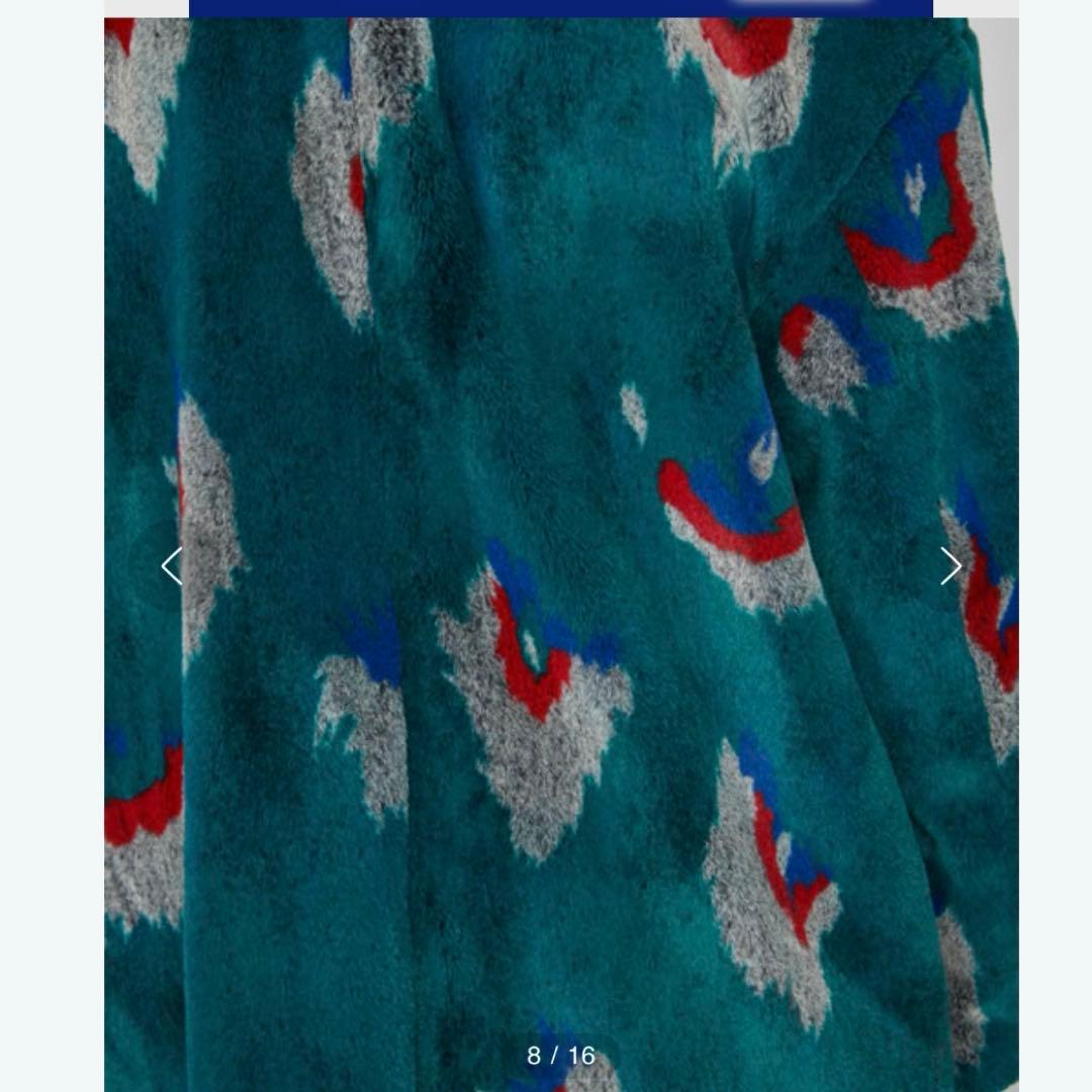 極美品✨TRUNO 総柄　高級ファーノーカラーコート孔雀柄 定価¥46,200