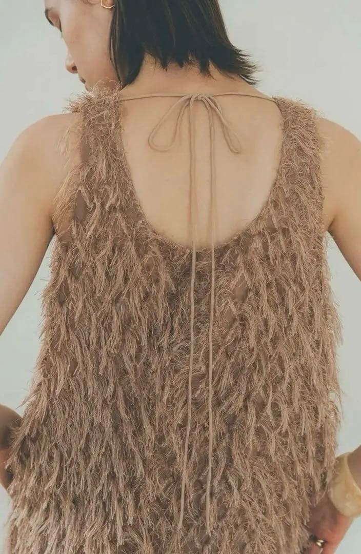 トップス CLANE / W FACE CROSS FRINGE TOPS