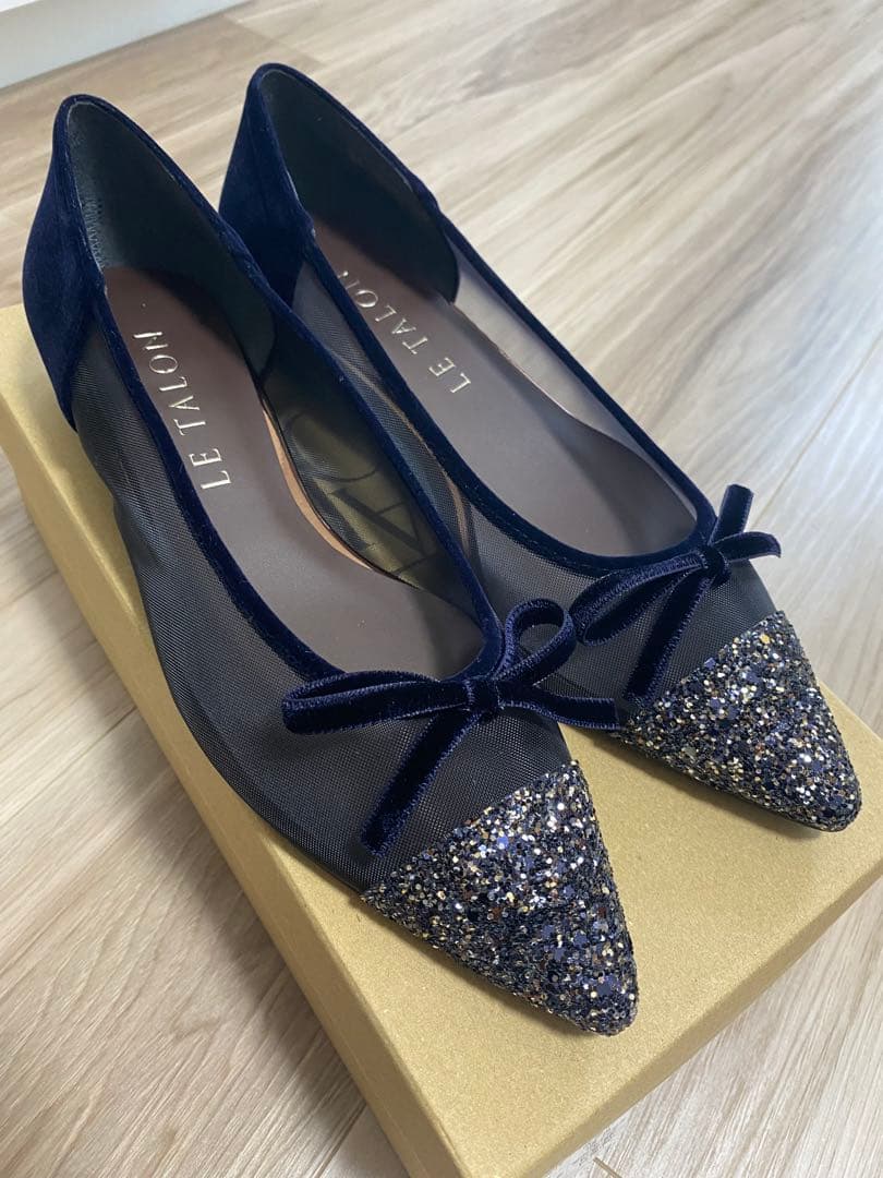 【Hanan】【新品】LE TALON ネイビー ビジュー フラット