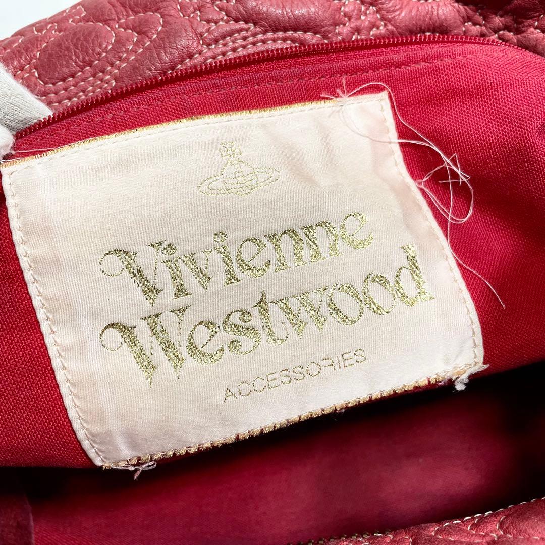 ヴィヴィアンウエストウッド ワンショルダーバッグ ロゴ 型押し 総柄 多機能 赤