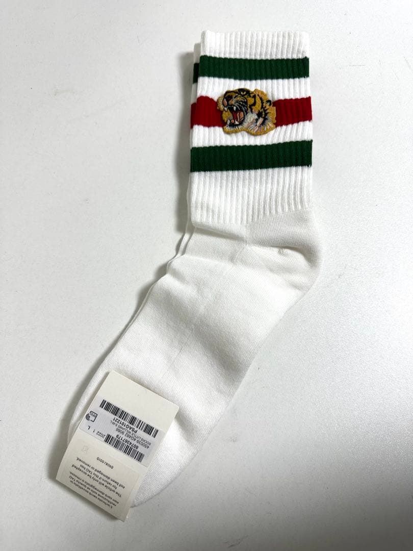 新品 GUCCI グッチ 450039 4G482 トラ刺繍 ホワイトソックス