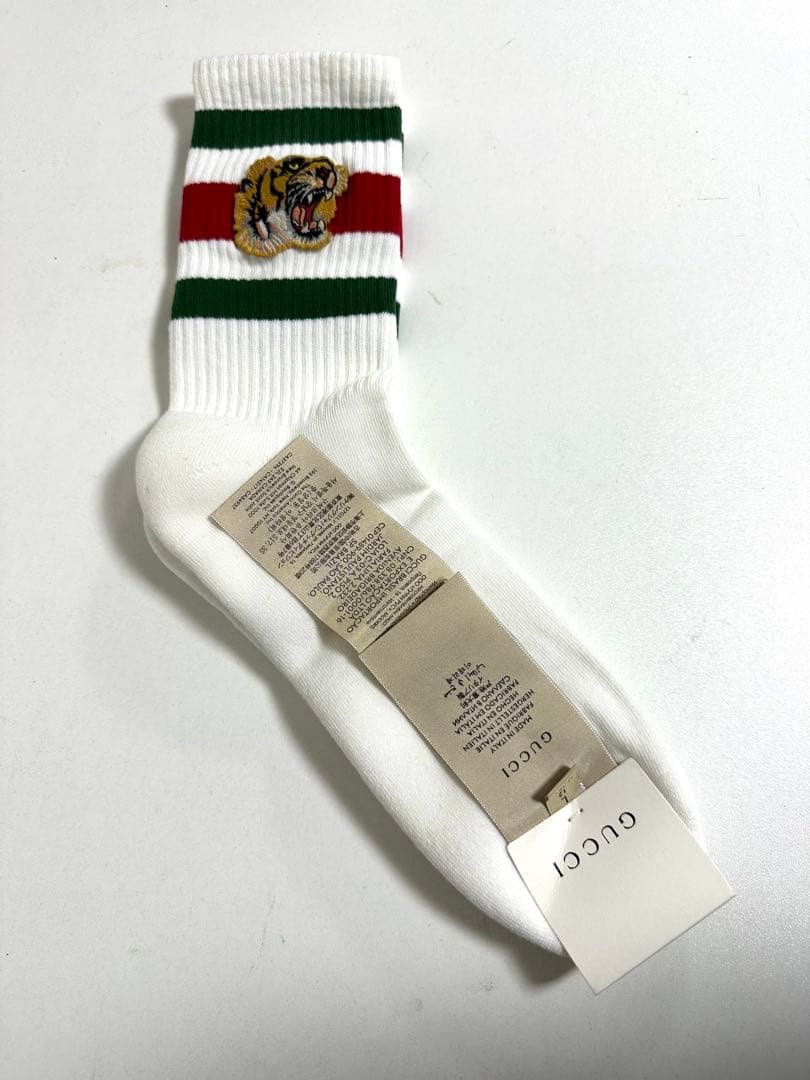 新品 GUCCI グッチ 450039 4G482 トラ刺繍 ホワイトソックス