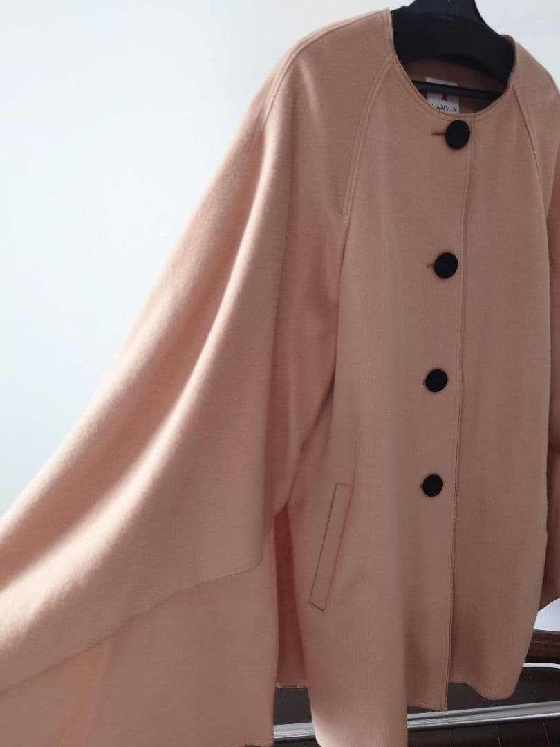 ベージュ ケープコート ファー付き