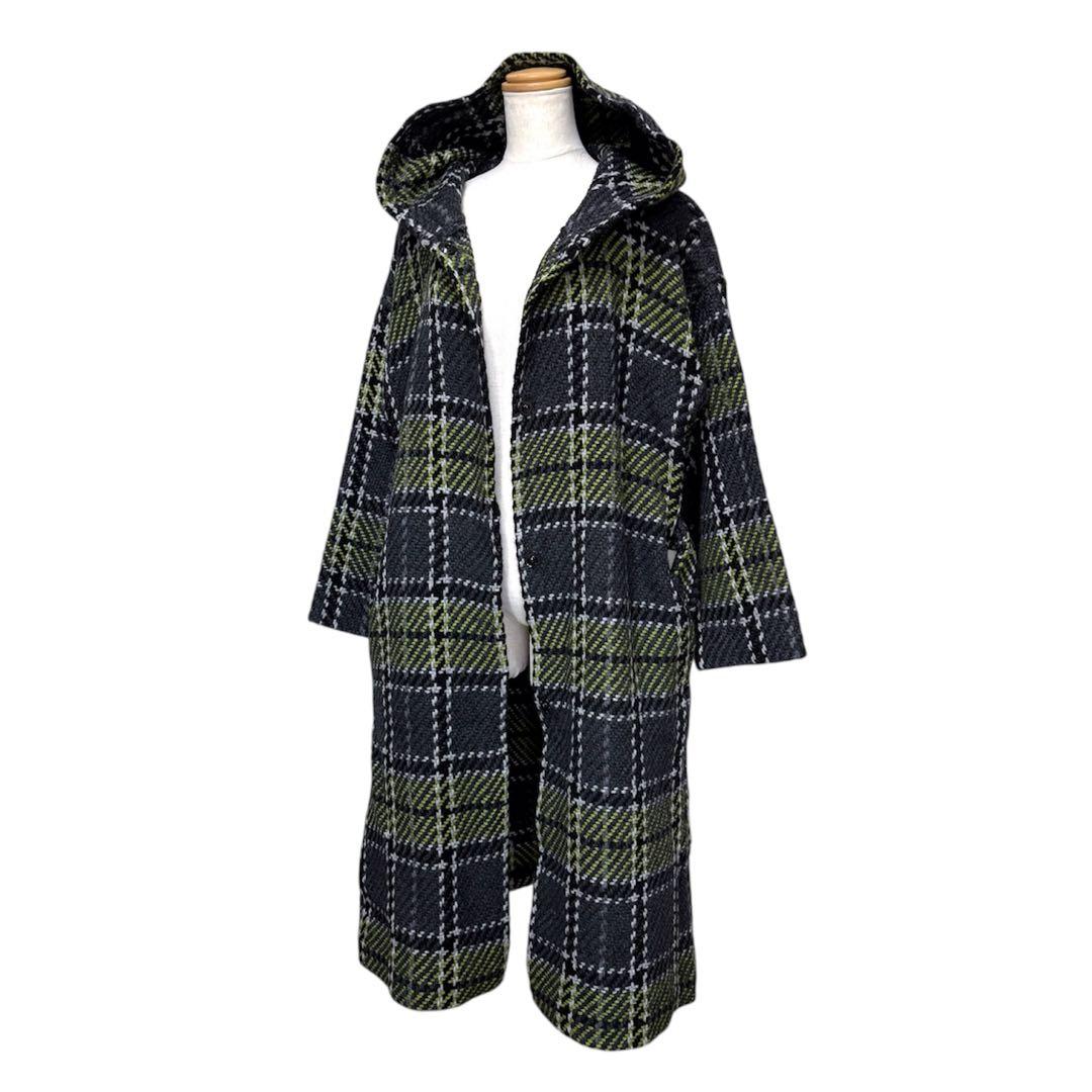 未使用　ジョンブラニガン　ジャーナル別注　ウール　チェック　フード　ニットコート