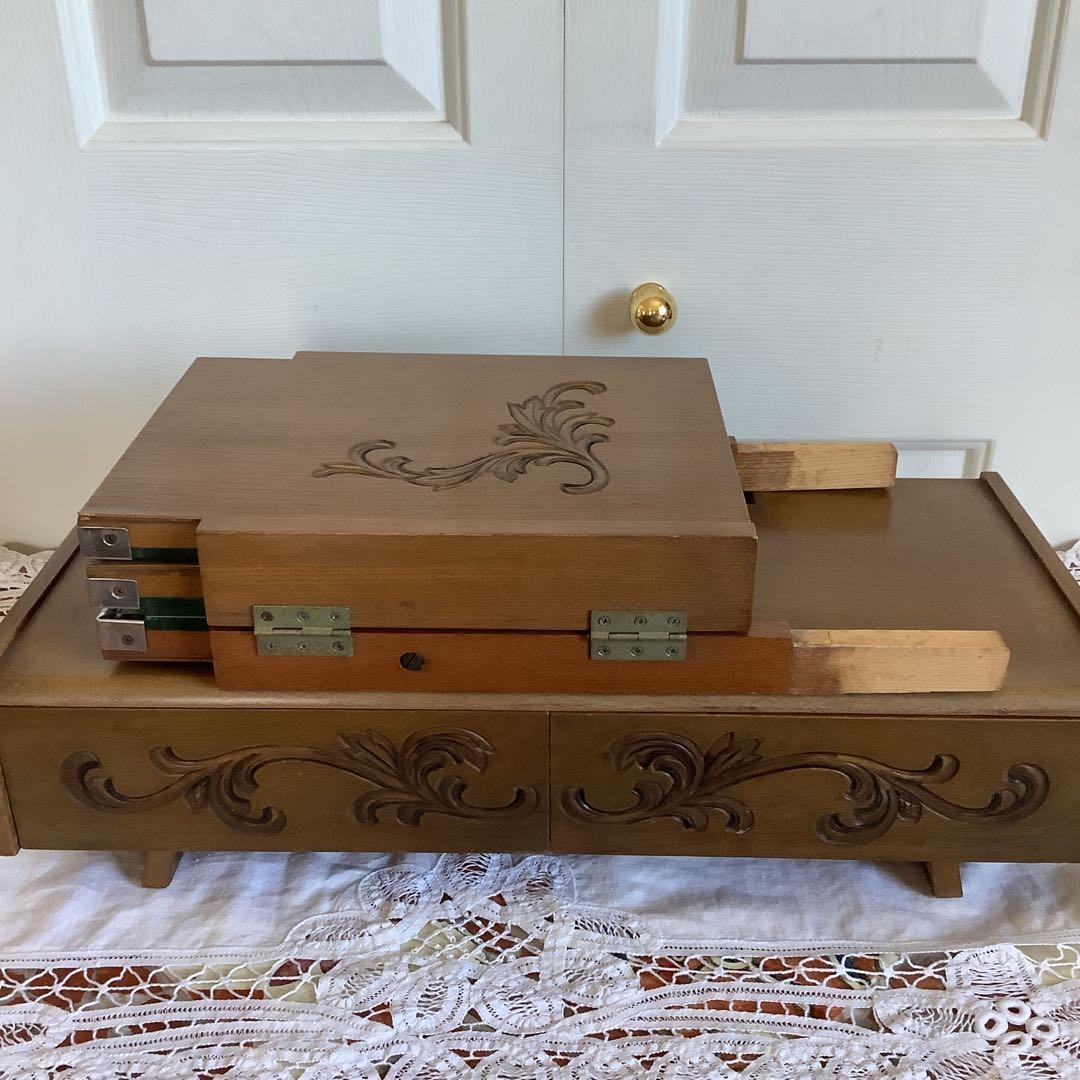 昭和レトロ　 引き出し付き三面鏡　卓上小型鏡台　姫鏡台