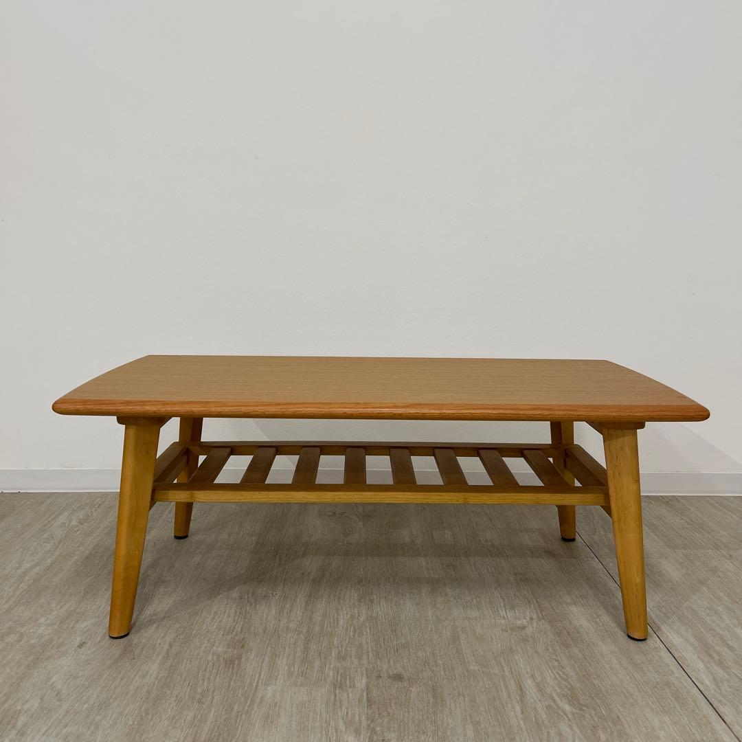 Yuri 展示品★センターテーブル 棚付ローテーブル 北欧調 中棚付き