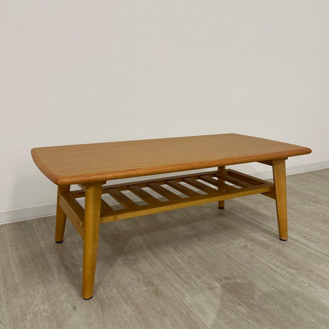 Yuri 展示品★センターテーブル 棚付ローテーブル 北欧調 中棚付き