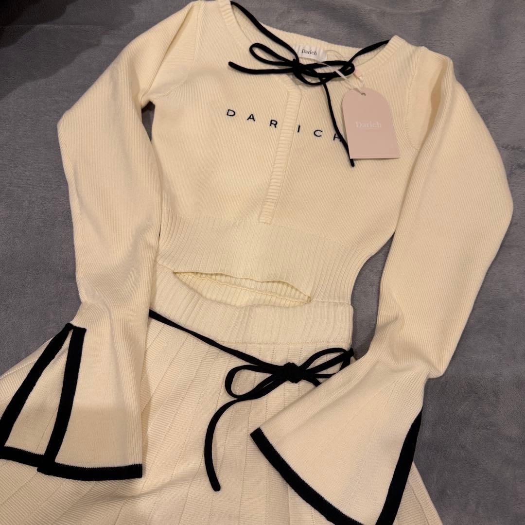 ウエストオープンリボンデザインニットミニワンピース