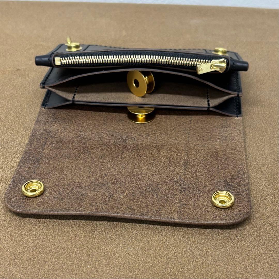 クロムエクセル　トラッカーウォレット　ミドル　黒　茶心　3層　印　HORWEEN