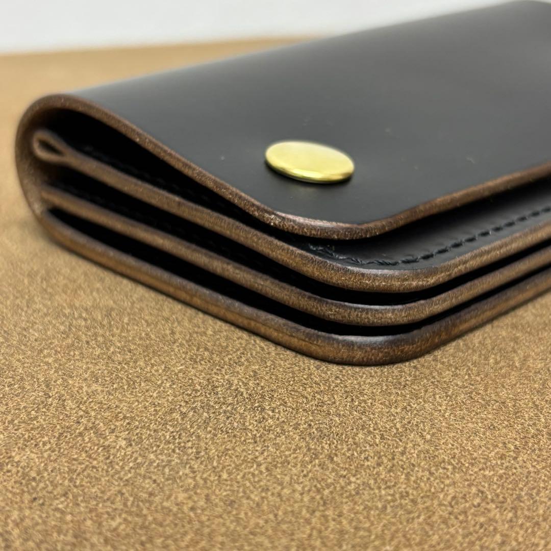 クロムエクセル　トラッカーウォレット　ミドル　黒　茶心　3層　印　HORWEEN