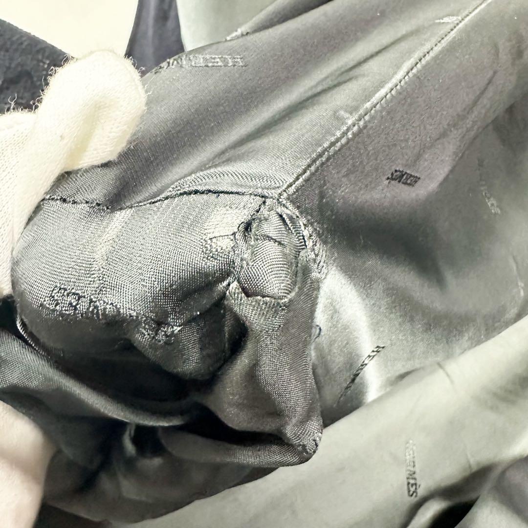 エルメス Lサイズ ダッフルコート ヘリンボーン ダークブルー フード脱着可能