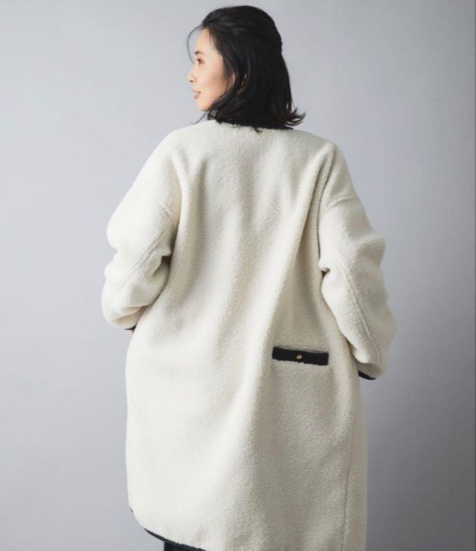 【早い者勝ち！】リヴドロワ　ノーカラーボアコート　オフホワイト